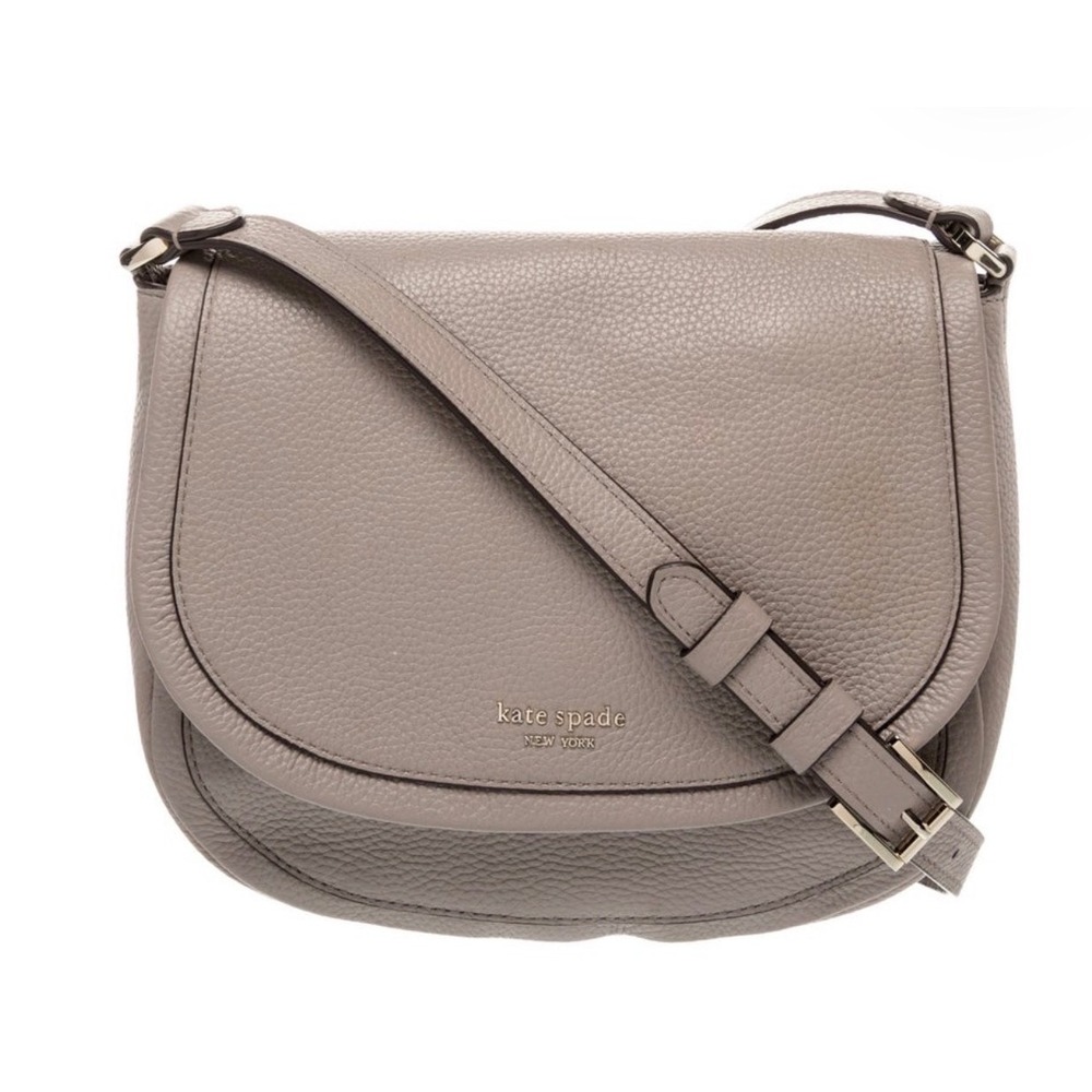 Kate Spade Roulette Large Saddle Bag Warm Taupe Pebbled Leather PXRUB373
